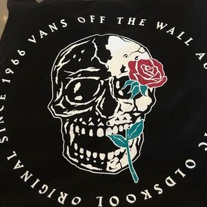 Vans Black T-Shirt with Skull and Rose Design